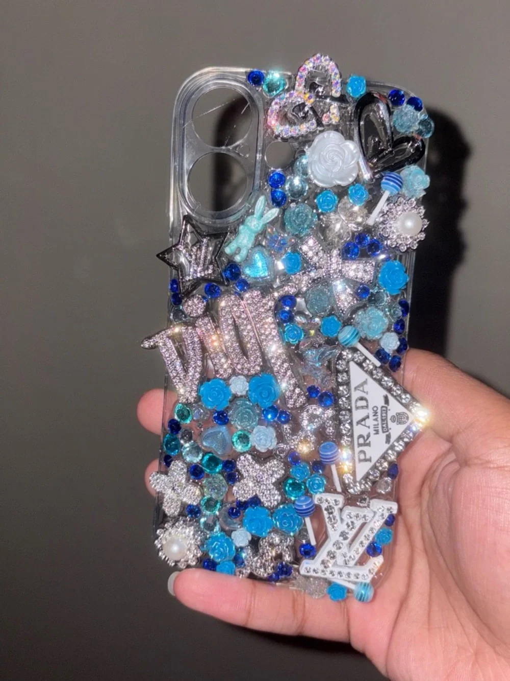 Decorative Blue Rhinestone iPhone Case with Designer Accents